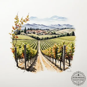 A vineyard in napa valley during the autumn h... - эскиз тату (№1755104907_0, 13.08.2025 17:08) — tattoo-photo.ru