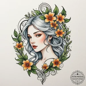 Tattoo design a graceful virgo maiden, her fo... - эскиз тату (№1755105301_0, 13.08.2025 17:15) — tattoo-photo.ru