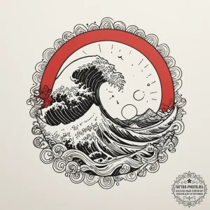 Tattoo design a wave and a sun, representing... - эскиз тату (№1755107663_0, 13.08.2025 17:54) — tattoo-photo.ru