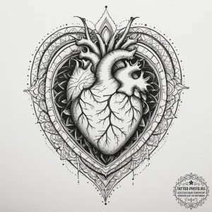 Tattoo sketch a human heart with abstract pro... - эскиз тату (№1755107861_0, 13.08.2025 17:57) — tattoo-photo.ru