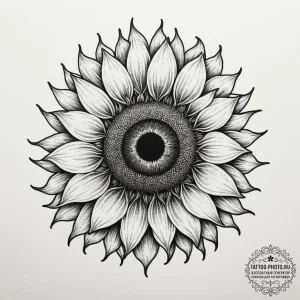Tattoo sketch a sunflower with an eye at its... - эскиз тату (№1755109251_0, 13.08.2025 18:20) — tattoo-photo.ru
