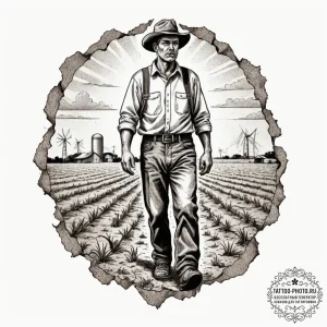 A powerful image of a farmer standing in a dr... - эскиз тату (№1755110649_0, 13.08.2025 18:44) — tattoo-photo.ru