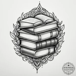 Tattoo design an ancient library filled with... - эскиз тату (№1755111041_0, 13.08.2025 18:50) — tattoo-photo.ru
