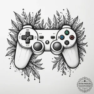 Tattoo design a game controller with nature e... - эскиз тату (№1755111236_0, 13.08.2025 18:53) — tattoo-photo.ru