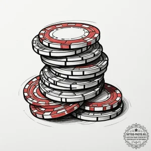 A close-up of a stack of casino chips., ink i... - эскиз тату (№1755111631_0, 13.08.2025 19:00) — tattoo-photo.ru