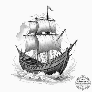 Viking longship in a storm - эскиз тату (№1755112225_0, 13.08.2025 19:10) — tattoo-photo.ru