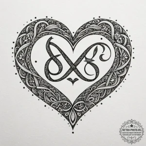 Tattoo design initials intertwined with a sma... - эскиз тату (№1755113811_0, 13.08.2025 19:36) — tattoo-photo.ru