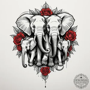 Tattoo sketch a family of elephants walking t... - эскиз тату (№1755115995_0, 13.08.2025 20:13) — tattoo-photo.ru