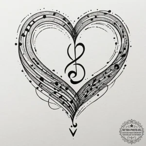 Tattoo design a music note forming a heart.,... - эскиз тату (№1755118404_0, 13.08.2025 20:53) — tattoo-photo.ru