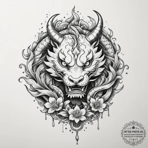 Tattoo sketch a zodiac animal head with a cla... - эскиз тату (№1755119207_0, 13.08.2025 21:06) — tattoo-photo.ru