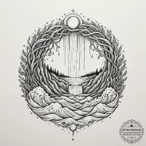 Tattoo sketch aquarius's wavy lines rendered... - эскиз тату (№1755122198_0, 13.08.2025 21:56) — tattoo-photo.ru