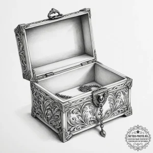 Tattoo design a delicate jewelry box, slightl... - эскиз тату (№1755125028_0, 13.08.2025 22:43) — tattoo-photo.ru