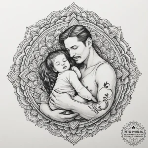 A tired but happy new father holding his slee... - эскиз тату (№1755125835_0, 13.08.2025 22:57) — tattoo-photo.ru