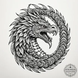 Aztec feathered serpent (quetzalcoatl), tatto... - эскиз тату (№1755127429_0, 13.08.2025 23:23) — tattoo-photo.ru
