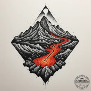 Tattoo sketch a volcanic landscape with glowi... - эскиз тату (№1755127823_0, 13.08.2025 23:30) — tattoo-photo.ru