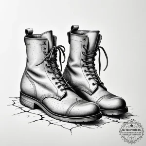 A close-up of a pair of old, cracked leather... - эскиз тату (№1755128628_0, 13.08.2025 23:43) — tattoo-photo.ru