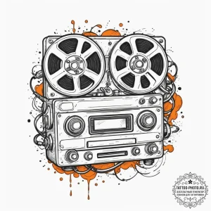 Reel-to-reel tape player, tattoo sketch desig... - эскиз тату (№1755130040_0, 14.08.2025 00:07) — tattoo-photo.ru