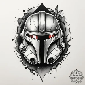 Tattoo sketch a stylized bounty hunter's helm... - эскиз тату (№1755130647_0, 14.08.2025 00:17) — tattoo-photo.ru