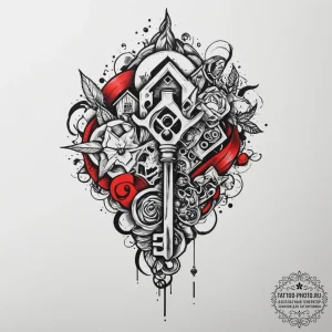 Tattoo design a key to a home, with a persona... - эскиз тату (№1755131053_0, 14.08.2025 00:24) — tattoo-photo.ru