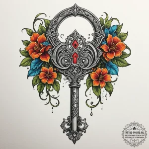 Tattoo design a stylized dungeon key with a u... - эскиз тату (№1755132455_0, 14.08.2025 00:47) — tattoo-photo.ru