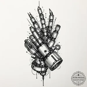 Robotic arm, ink illustration for tattoo, on... - эскиз тату (№1755133260_0, 14.08.2025 01:01) — tattoo-photo.ru