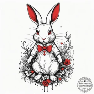 The white rabbit from alice in wonderland, in... - эскиз тату (№1755134263_0, 14.08.2025 01:17) — tattoo-photo.ru