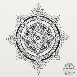Tattoo design: a geometric mandala incorporat... - эскиз тату (№1755136468_0, 14.08.2025 01:54) — tattoo-photo.ru