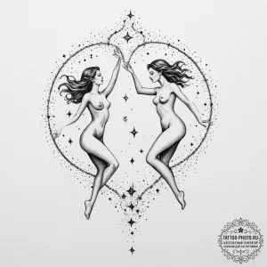 Tattoo design a "celestial dance" of two figu... - эскиз тату (№1755136667_0, 14.08.2025 01:57) — tattoo-photo.ru