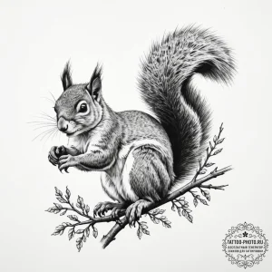 A squirrel mid-leap between two tree branches... - эскиз тату (№1755137072_0, 14.08.2025 02:04) — tattoo-photo.ru