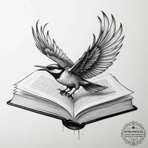 A book with pages turning into birds, tattoo... - эскиз тату (№1755138684_0, 14.08.2025 02:31) — tattoo-photo.ru