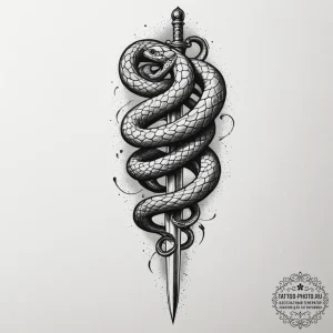 A dagger with a snake coiled around it, tatto... - эскиз тату (№1755139688_0, 14.08.2025 02:48) — tattoo-photo.ru