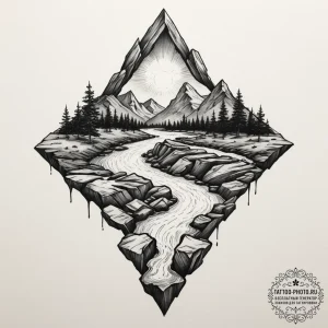 Tattoo design a flowing river carving its way... - эскиз тату (№1755143497_0, 14.08.2025 03:51) — tattoo-photo.ru