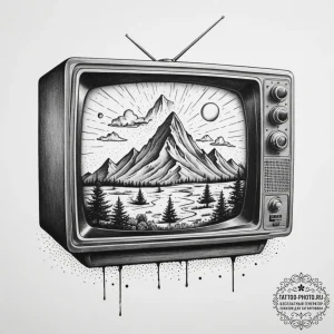 Tattoo sketch an old crt tv displaying a futu... - эскиз тату (№1755144093_0, 14.08.2025 04:01) — tattoo-photo.ru