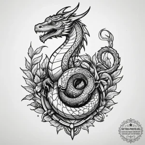 Basilisk, tattoo drawing outline, black and w... - эскиз тату (№1755144896_0, 14.08.2025 04:14) — tattoo-photo.ru