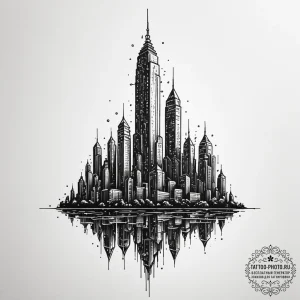 Tattoo design a futuristic city skyscraper wi... - эскиз тату (№1755146295_0, 14.08.2025 04:38) — tattoo-photo.ru