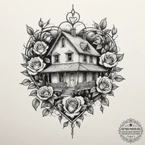 Tattoo design a house outline with a specific... - эскиз тату (№1755148090_0, 14.08.2025 05:08) — tattoo-photo.ru