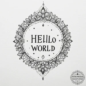 A «hello world» in code font, artistic tattoo… — эскиз тату (№1755150846_0, 14.08.2025 05:54) — tattoo-photo.ru