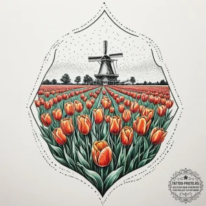 A vast tulip field in the netherlands, with r... - эскиз тату (№1755152027_0, 14.08.2025 06:13) — tattoo-photo.ru