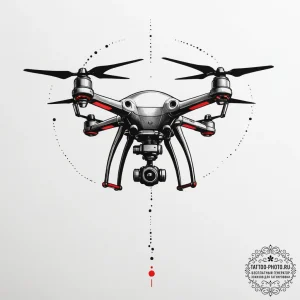 Tattoo sketch a small, stylized drone with gl... - эскиз тату (№1755152813_0, 14.08.2025 06:26) — tattoo-photo.ru