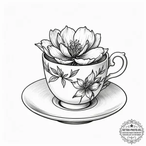 Tattoo sketch a small, elegant teacup with a... - эскиз тату (№1755153409_0, 14.08.2025 06:36) — tattoo-photo.ru