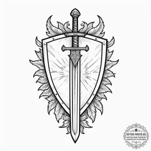 Tattoo design a pixelated sword and shield cr... - эскиз тату (№1755153606_0, 14.08.2025 06:40) — tattoo-photo.ru