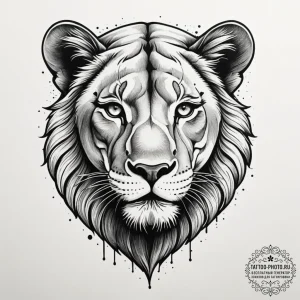 Tattoo design a fierce lioness's face, strong... - эскиз тату (№1755154596_0, 14.08.2025 06:56) — tattoo-photo.ru
