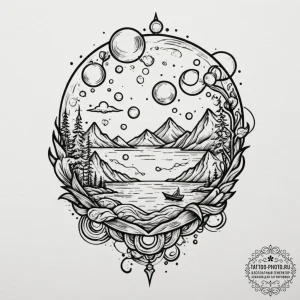 Tattoo design a floating bubble with a tiny,... - эскиз тату (№1755154989_0, 14.08.2025 07:03) — tattoo-photo.ru
