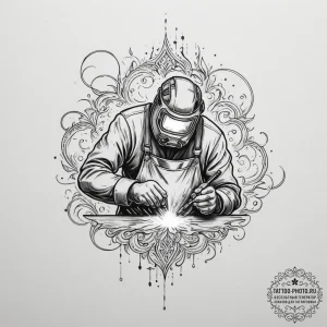 A welder at work, sparks showering down., art... - эскиз тату (№1755156769_0, 14.08.2025 07:32) — tattoo-photo.ru