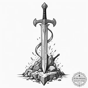 Tattoo design a classic fantasy sword plunged... - эскиз тату (№1755157363_0, 14.08.2025 07:42) — tattoo-photo.ru