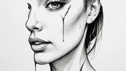 A close-up of a single tear rolling down a pe... - эскиз тату (№1755164085_0, 14.08.2025 09:34) — tattoo-photo.ru