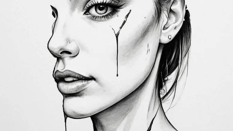 A close-up of a single tear rolling down a pe... - эскиз тату (№1755164085_0, 14.08.2025 09:34) — tattoo-photo.ru