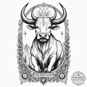 Tattoo design a taurus bull with the "hieroph... - эскиз тату (№1755164875_0, 14.08.2025 09:47) — tattoo-photo.ru