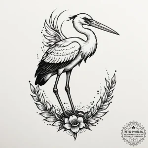 Stork, concept art for tattoo, dotwork shadin... - эскиз тату (№1755165865_0, 14.08.2025 10:04) — tattoo-photo.ru