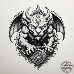 Tattoo sketch a strong, stoic gargoyle statue... - эскиз тату (№1755166854_0, 14.08.2025 10:20) — tattoo-photo.ru